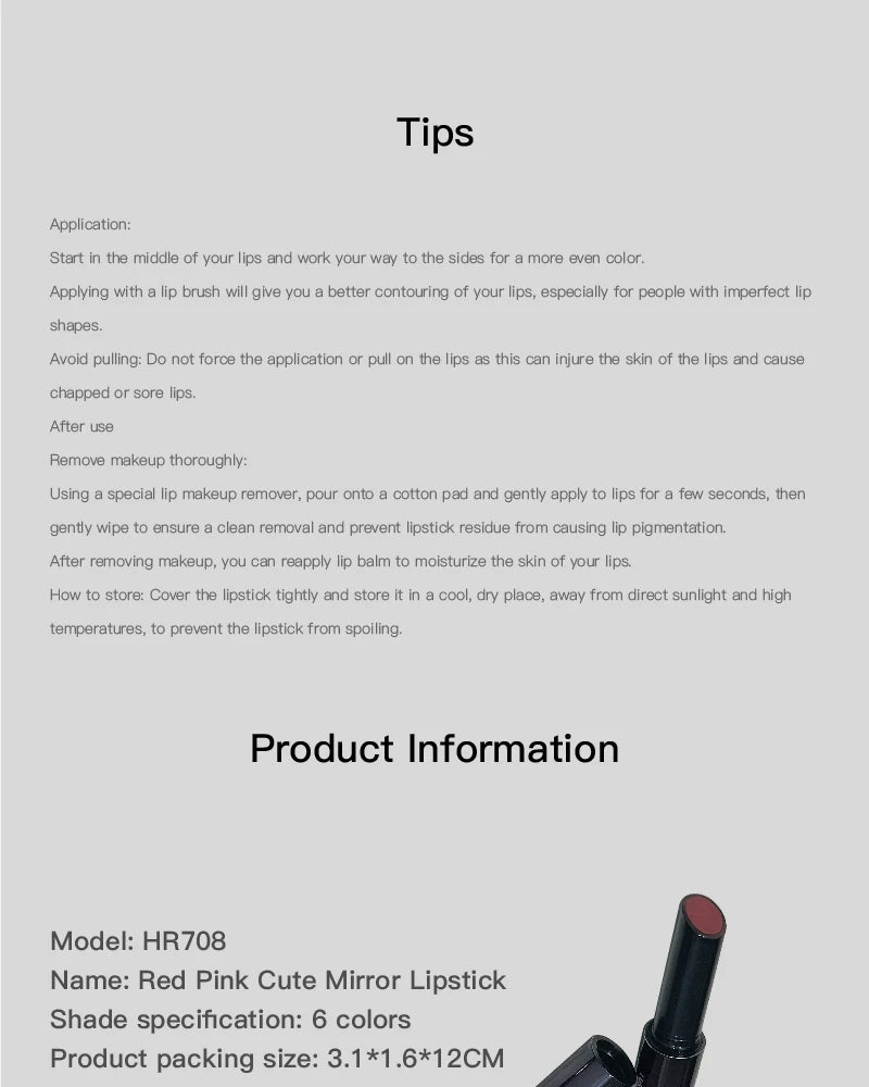 Hydrating Push-Button Mirror Lipstick – Long-Lasting Glossy Lip Color